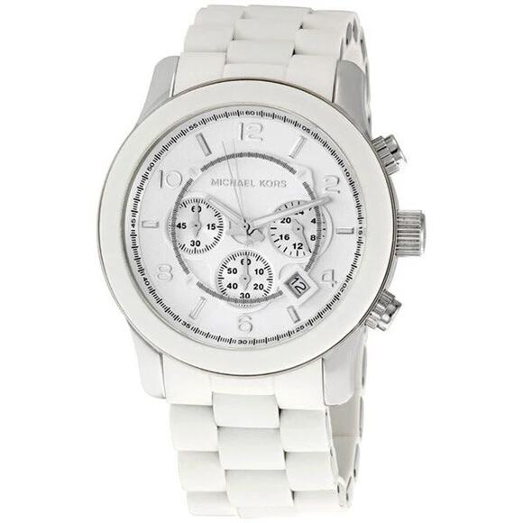 Michael Kors Runway White Chronograph Unisex Stainless Steel Watch MK-8108 - Picture 1 of 8